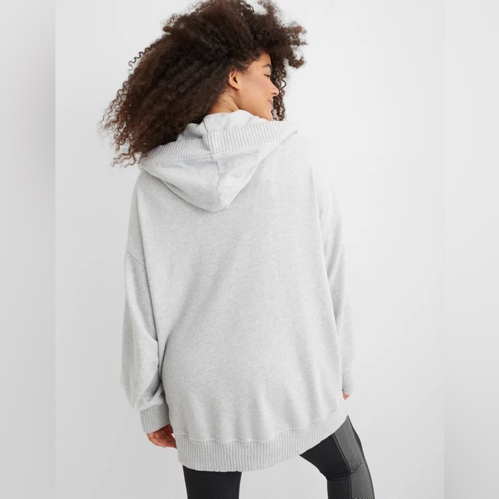 Aerie Down‑To‑Earth Henley Hoodie Oversized Gray Sweatshirt — XS - Picture 4 of 13
